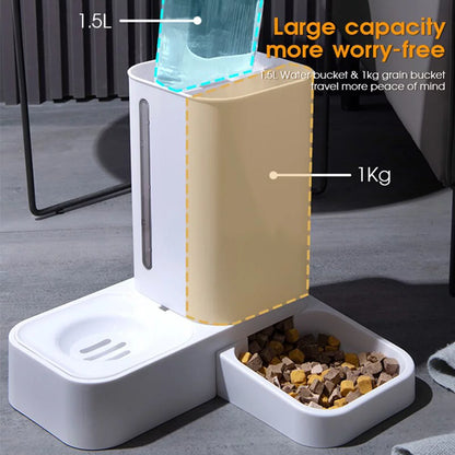 2 in 1 Automatic Auto Pet Cat Dog Food Feeder Dispenser Set,Gravity Water Bowl